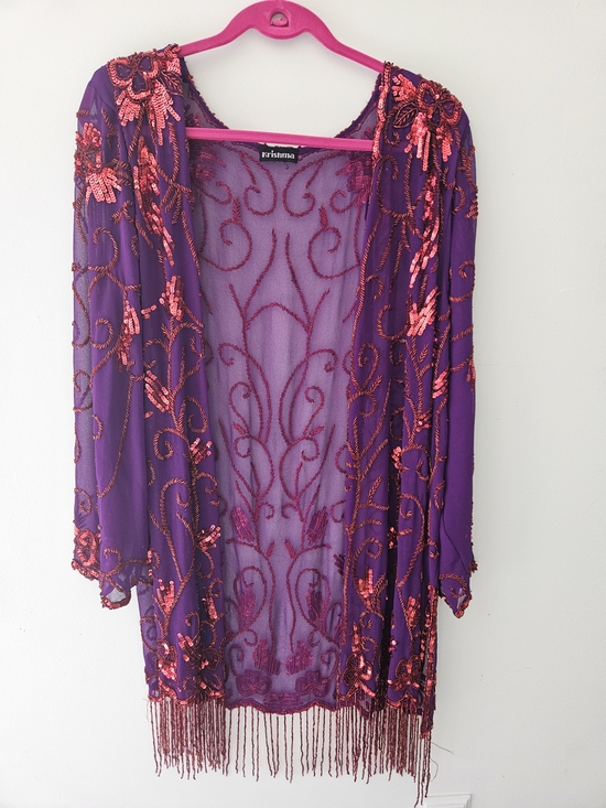 Krishma Tops - Krishma Purple Embellished Sheer Evening Cover-Up